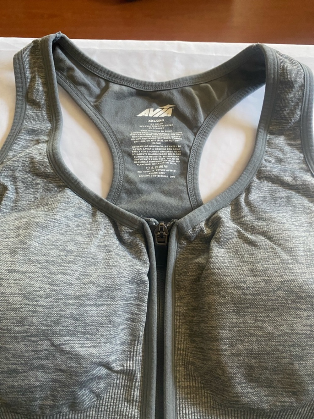 Avia Gray Front-Zip Racerback Sports Bra XXL